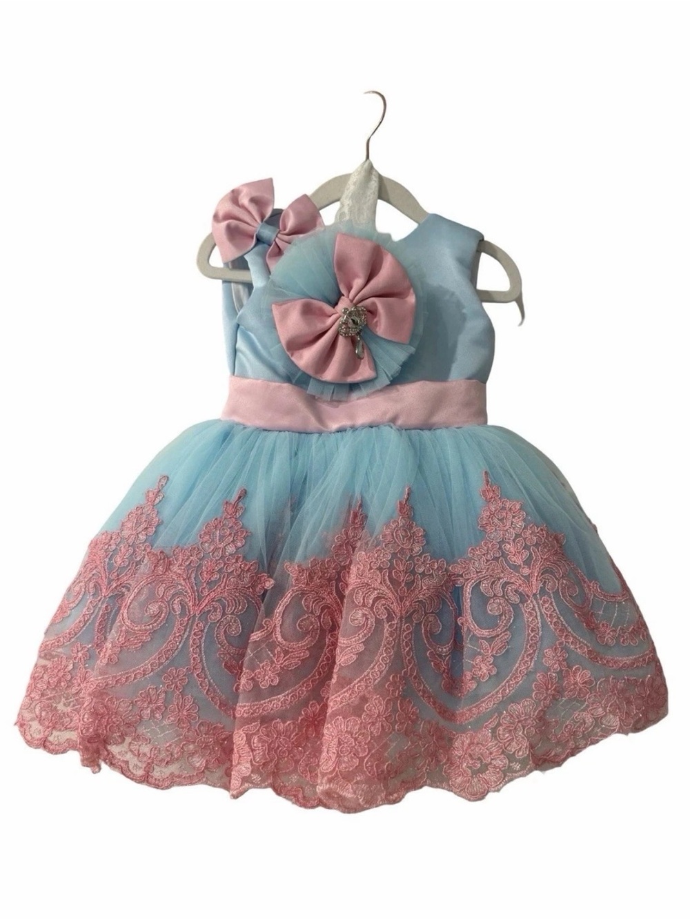Ada Aziza Handmade Blue & Pink Dress Baby Girl Size 6-9 Months